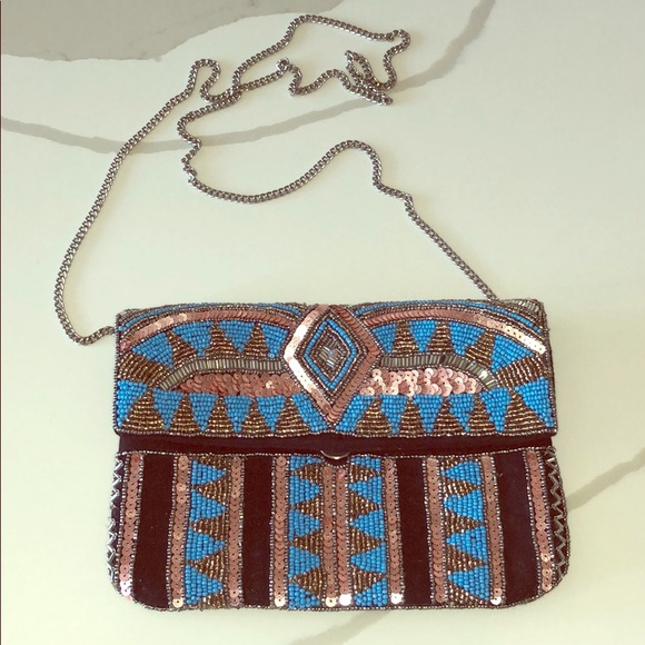 rose gold beaded clutch bag